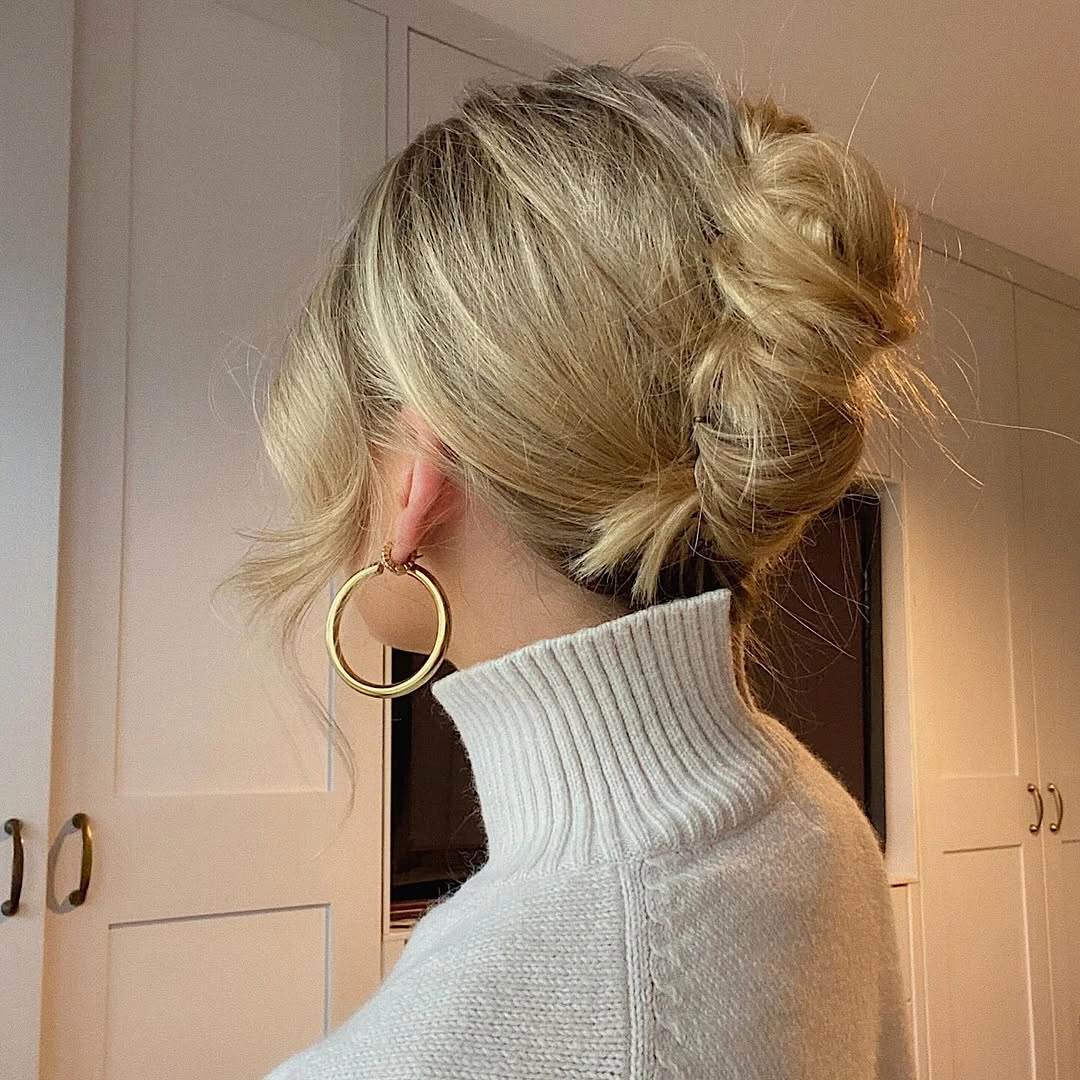 fall hairstyles 2026 Relaxed Textured Bun for Cozy Sweater Weather