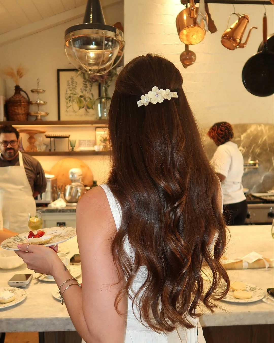 fall hairstyles 2026 Elegant Pearl Clip Half-Up for Special Autumn Moments