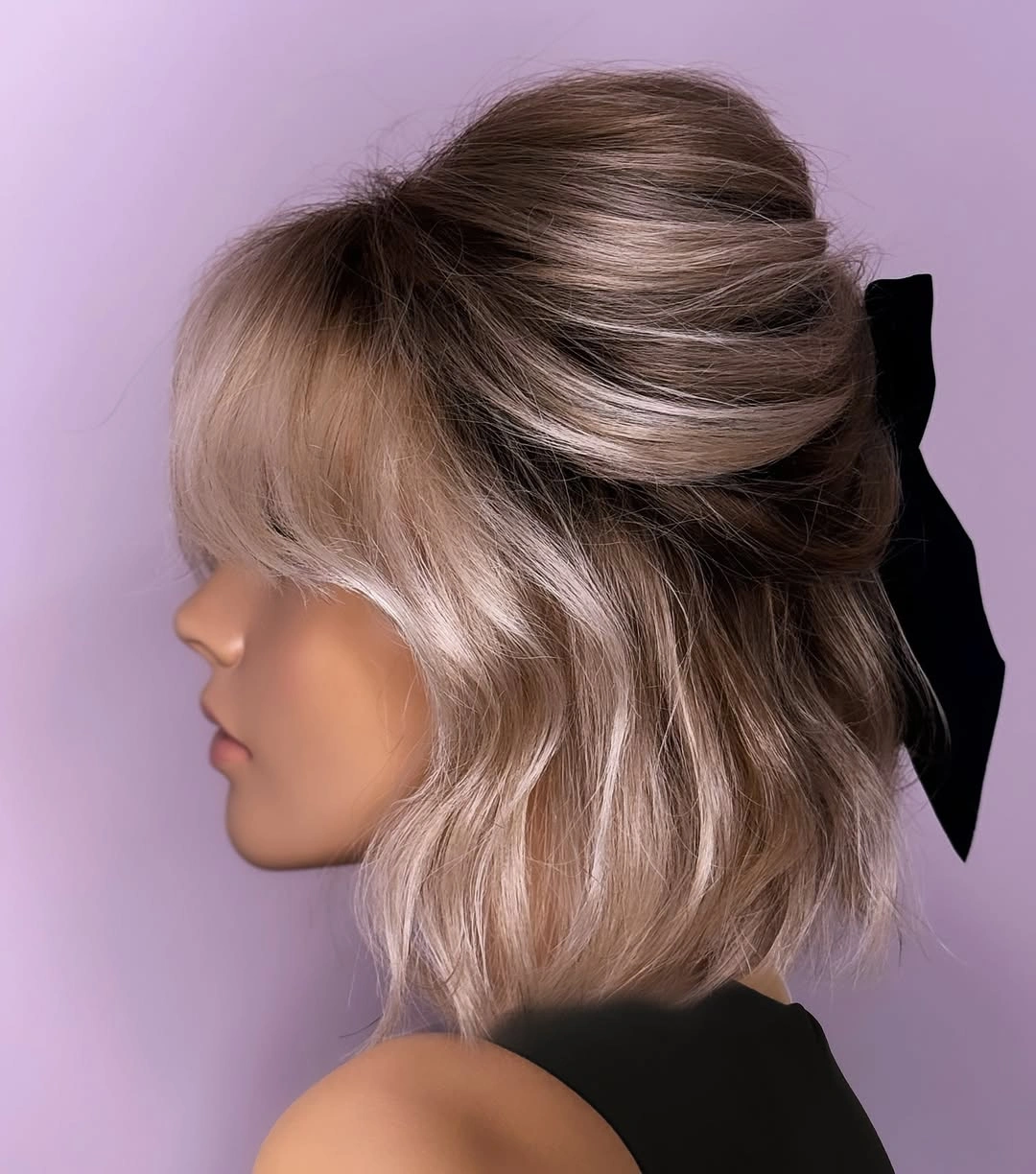 Fall hairstyles for short hair 2026 Romantic Half Up Bow Hairstyle for Short Blonde Hair