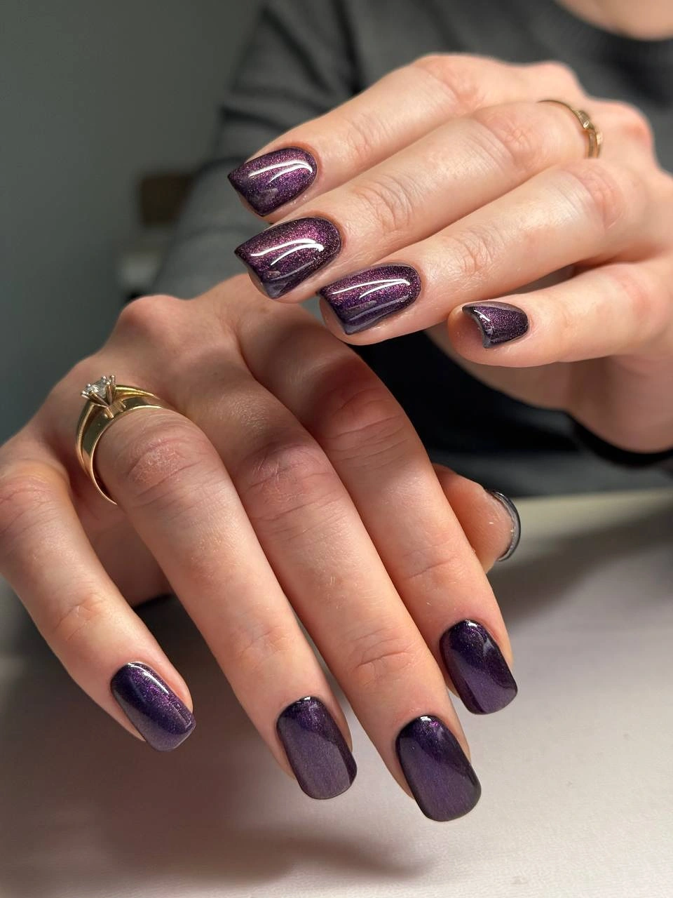Fall manicure 2026 Purple Shimmer Manicure With Rounded Tips