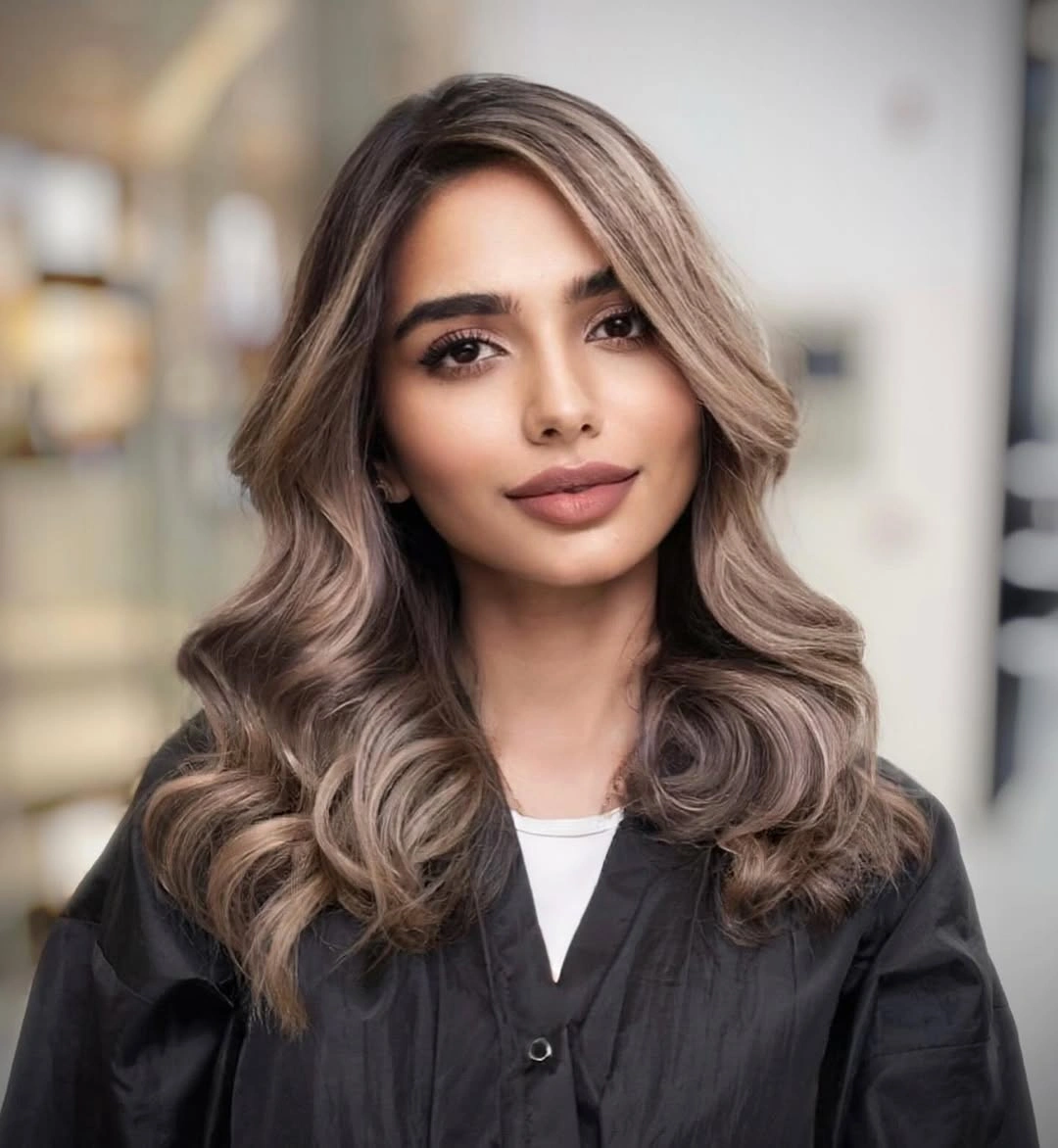 fall medium haircuts 2026 Elegant Ash Brunette Glam Waves With Soft Dimension