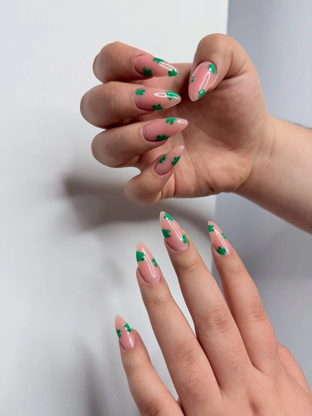 Fall nail art 2026 Nude Nails With Small Green Sprig Accents