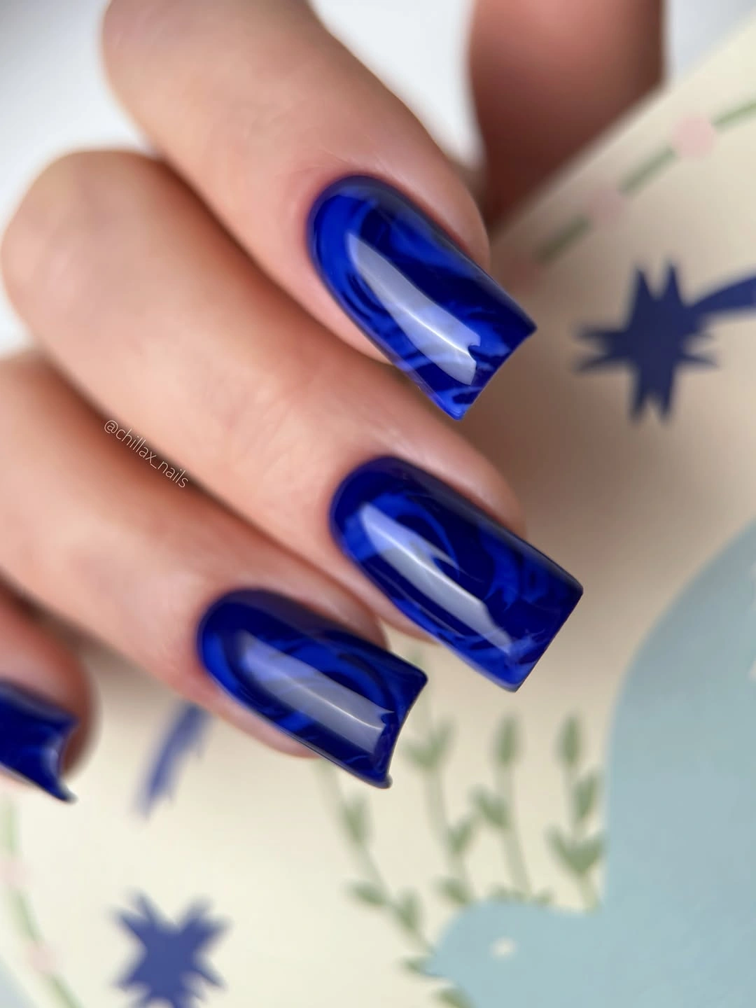 Fall nail art 2026 Electric Blue Square Nails With Glossy Depth