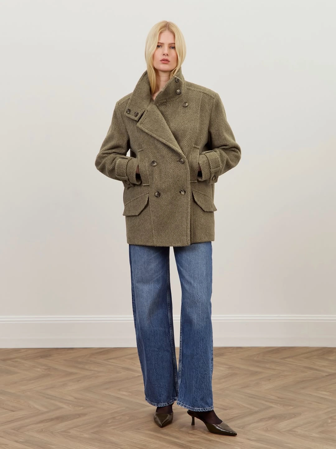 fall outfits with peacoat Olive Peacoat With Casual Denim Combination