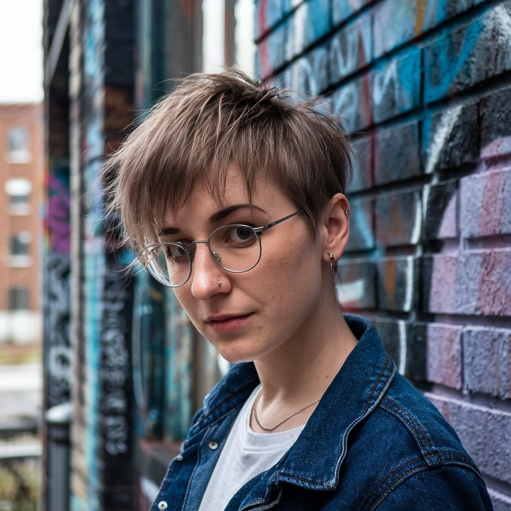 fall pixie haircut ideas 2026 Edgy Textured Pixie with Ashy Dimension