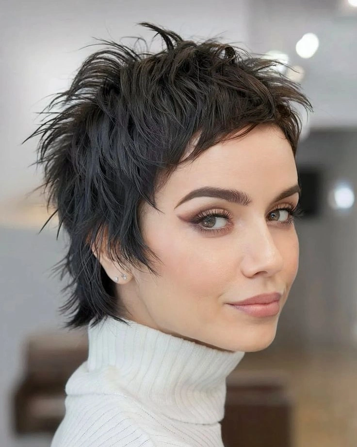 fall pixie haircut ideas 2026 Choppy Pixie Mullet with Feathered Texture