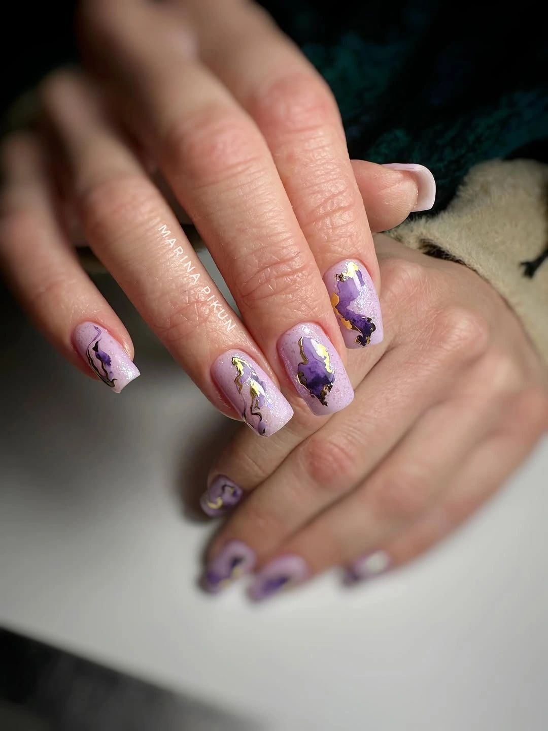 Fall short nails 2026 Lavender Short Nails With Purple Floral Accents