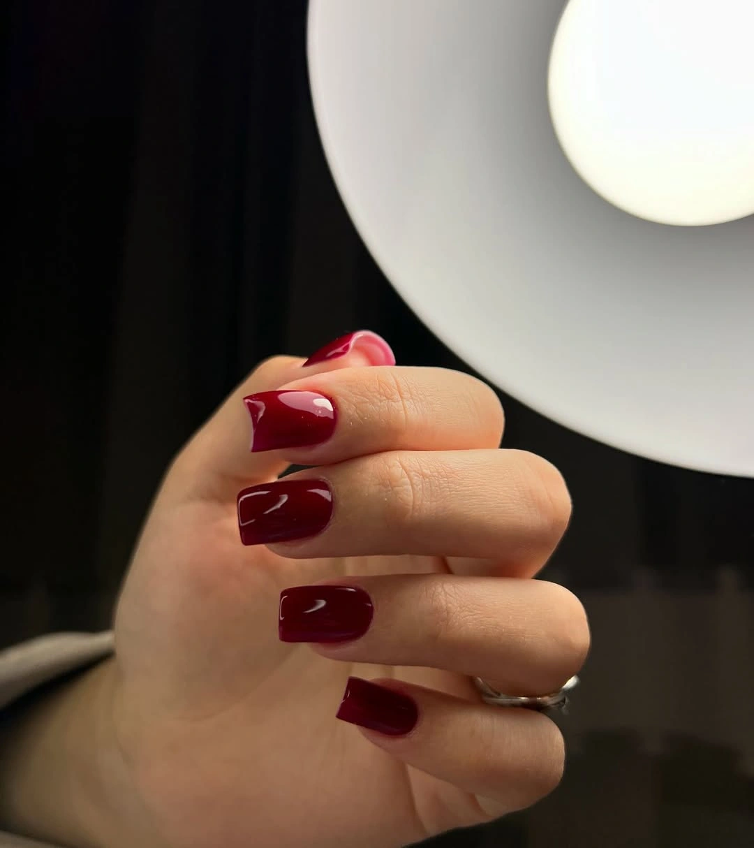 Fall short nails 2026 Glossy Burgundy Short Nails With Rounded Corners