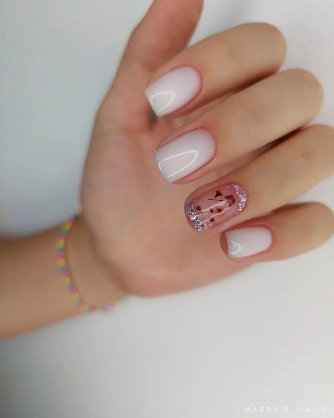 Fall short nails 2026 White Short Nails With Rose-Gold Confetti Accent