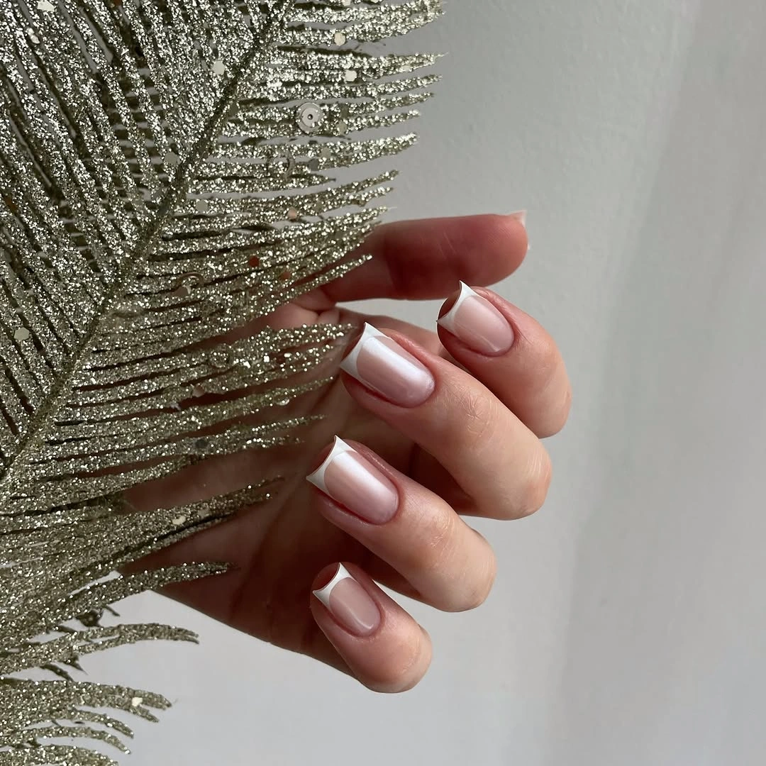 Fall short nails 2026 Soft French Short Nails With Pale Pink Centers