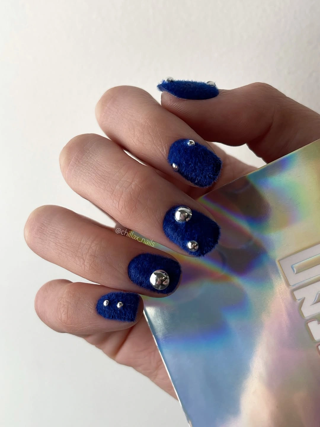 Fall short nails 2026 Cobalt Short Nails With Sparkly Round Accents