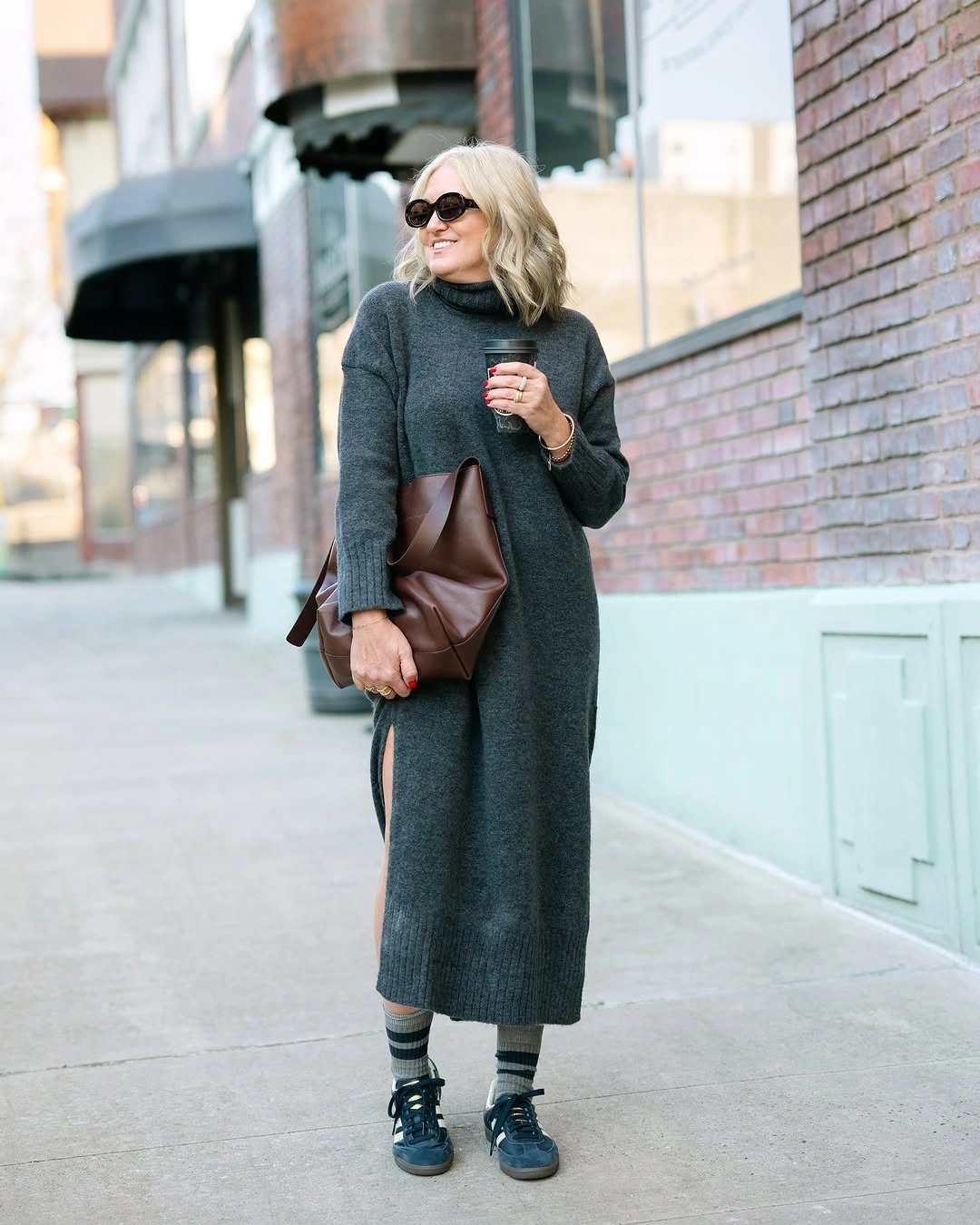fall sweater dress outfits 2026 Effortless Long Gray Sweater Dress For City Fall Days