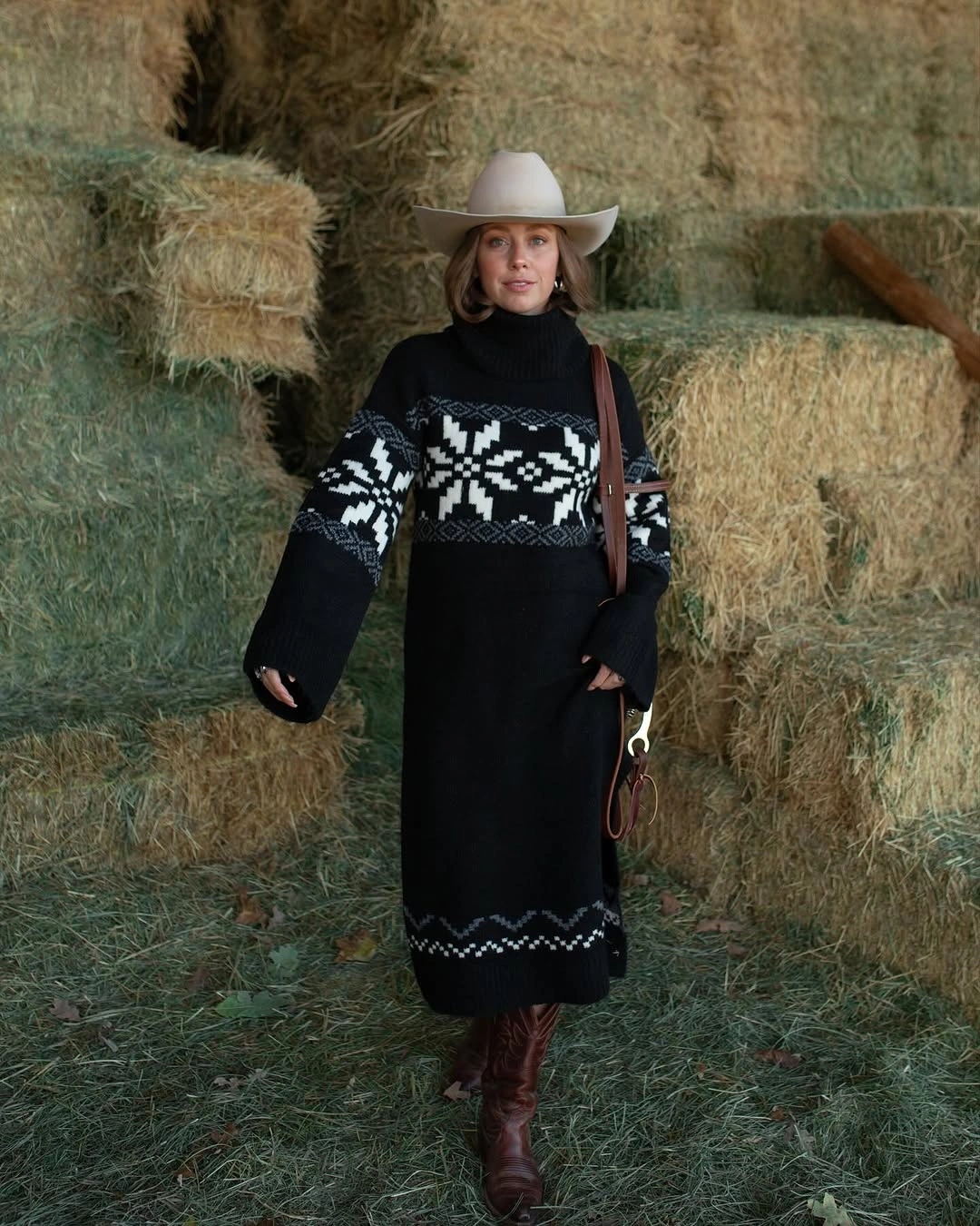 fall sweater dress outfits 2026 Western Inspired Sweater Dress With Statement Boots