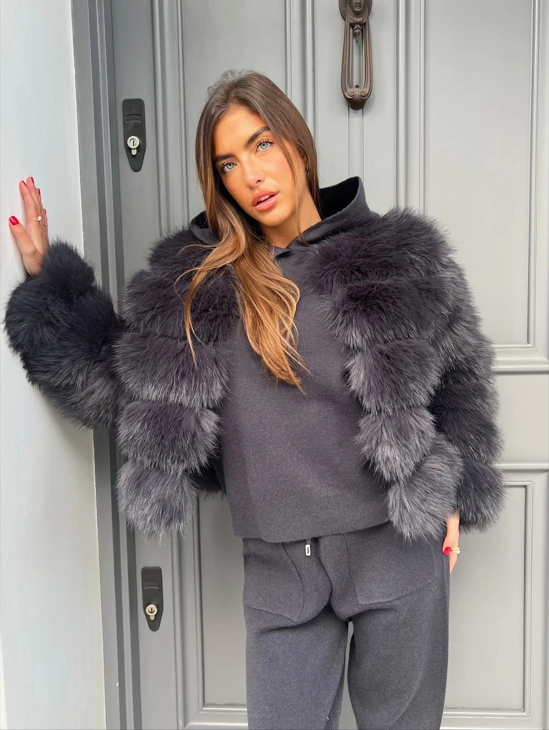 faux fur jacket Modern Grey Faux Fur with Soft Monochrome Loungewear