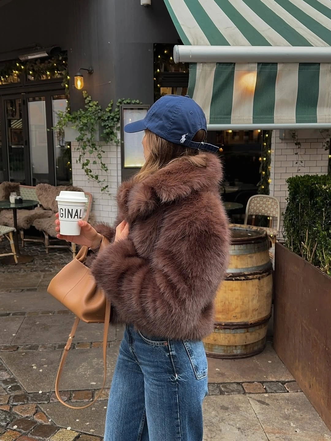 faux fur jacket Coffee Run Style with a Chocolate Faux Fur Jacket
