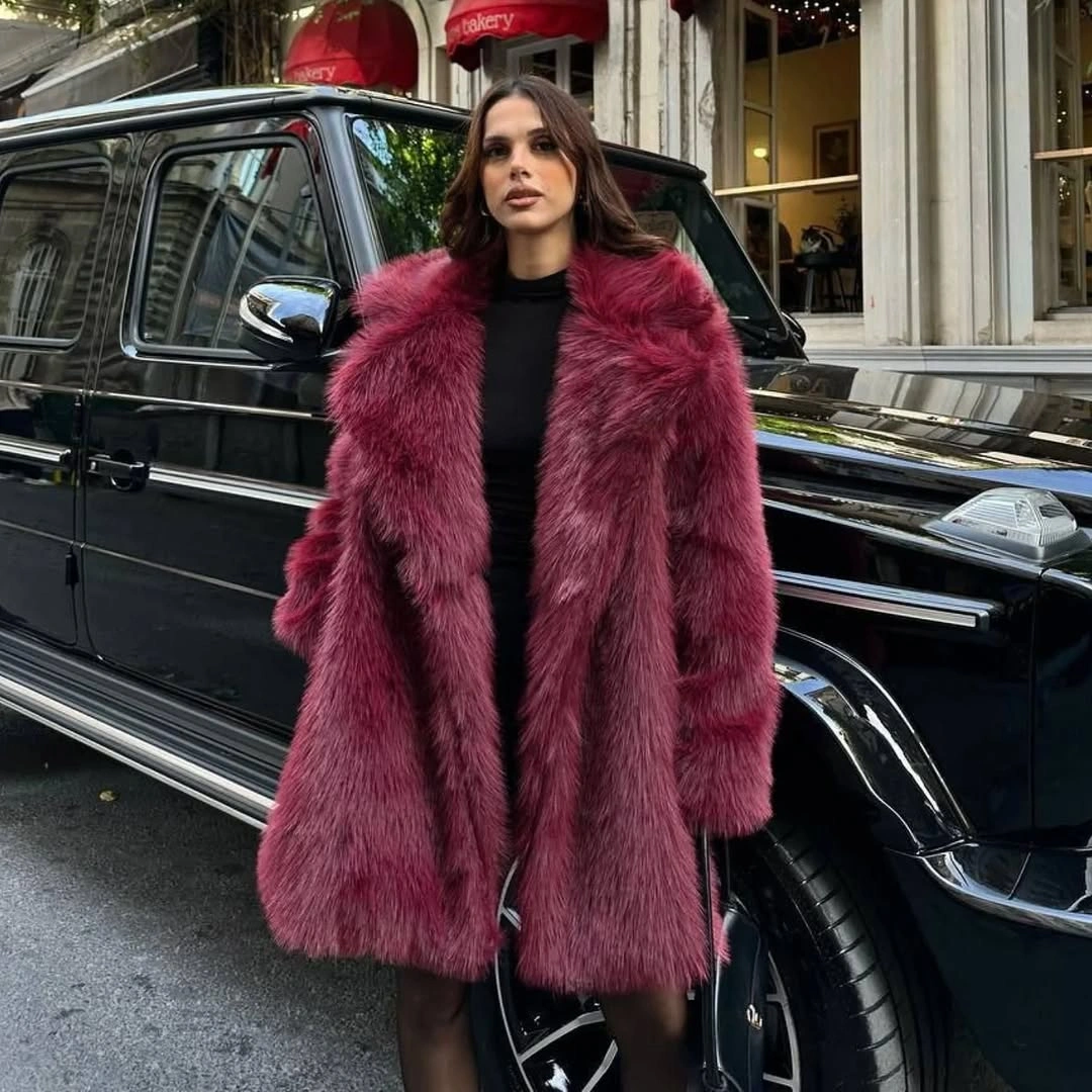 faux fur jacket Burgundy Faux Fur That Brings Color to Minimal Dressing