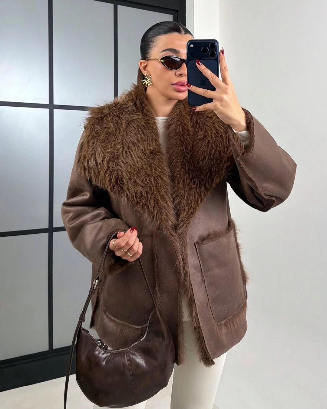 faux fur jacket Chocolate Shearling-Inspired Faux Fur for Everyday Sophistication