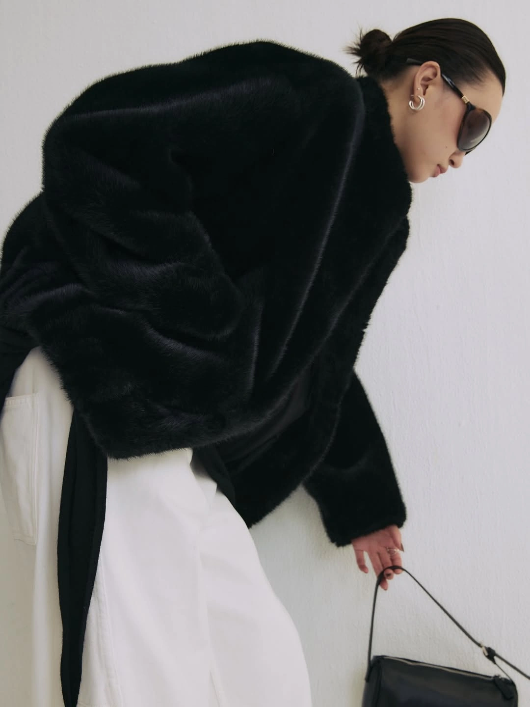 faux fur jacket Minimalist Black Faux Fur with Crisp Monochrome Contrast
