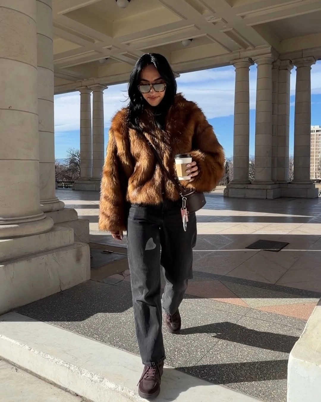 faux fur jacket Warm Brown Faux Fur with Modern Everyday Essentials
