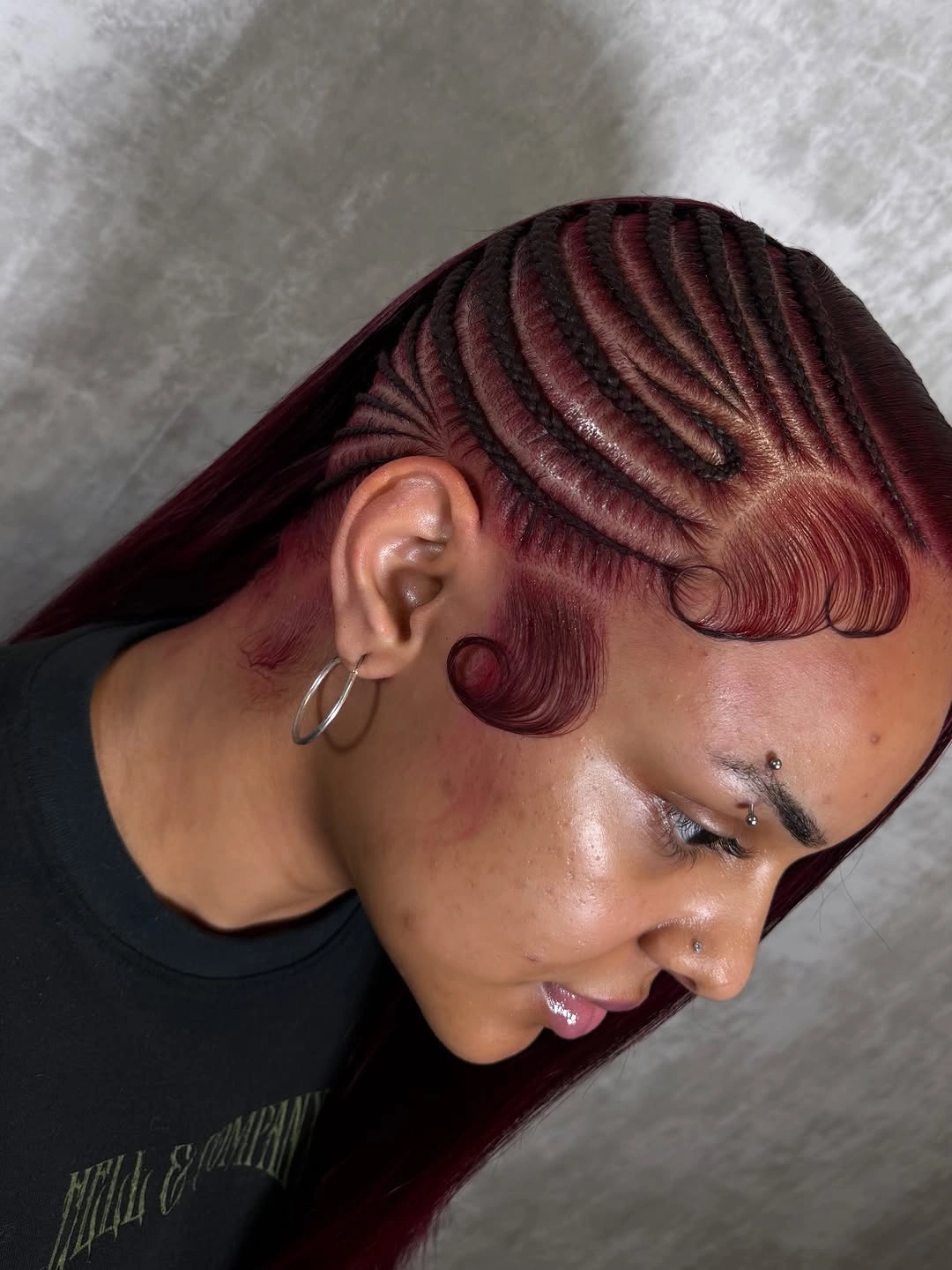 feed in braid hairstyles Deep Burgundy Feed-In Braids with Sleek Straight Lengths