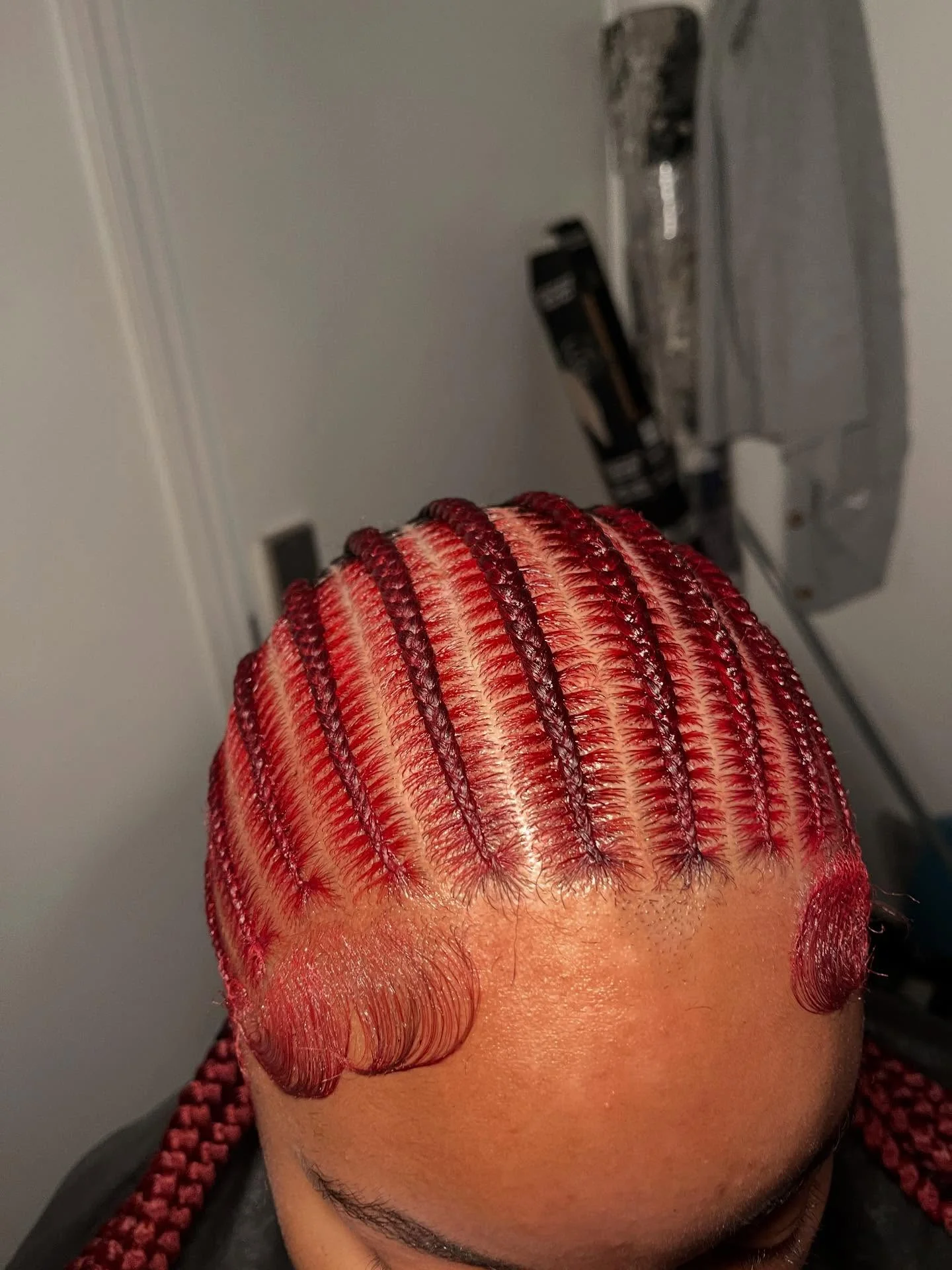 feed in braid hairstyles Bold Burgundy Straight Back Braids with Sleek Edges