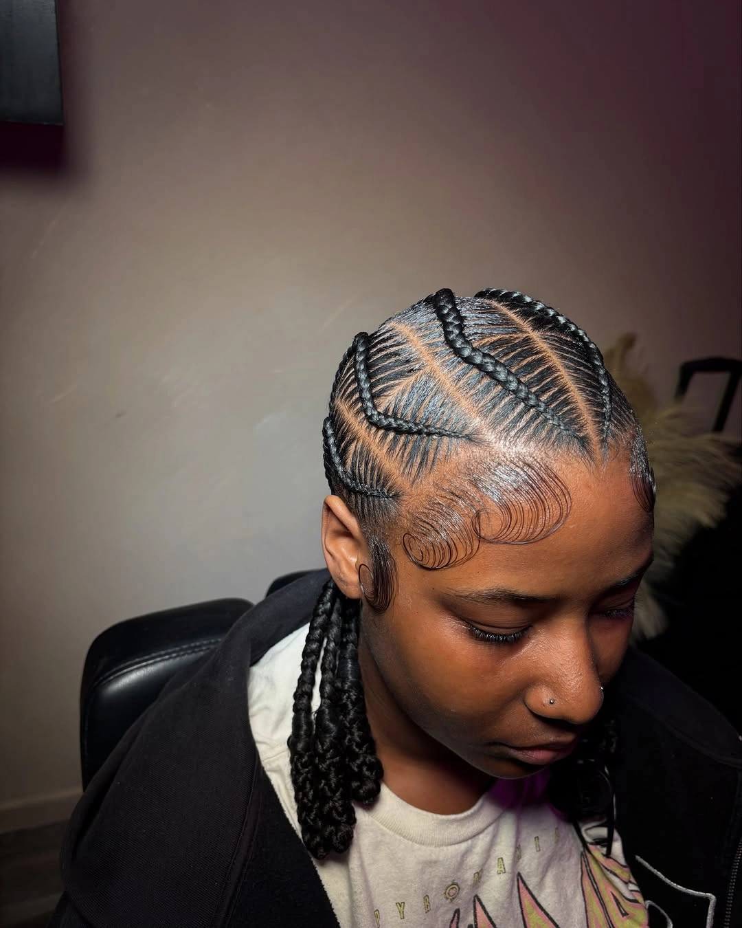 feed in braid hairstyles Minimalist Side Feed-In Braids with Clean Geometric Parting