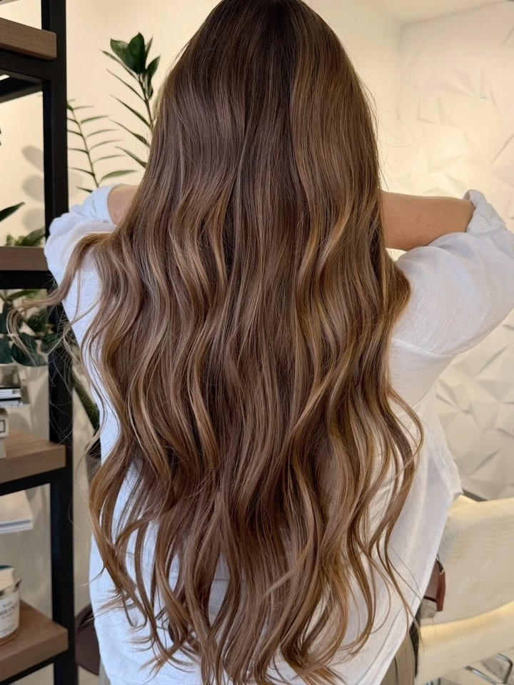 full head babylights blonde on brown hair Soft Golden Babylights Flowing Through Chocolate Brown Hair