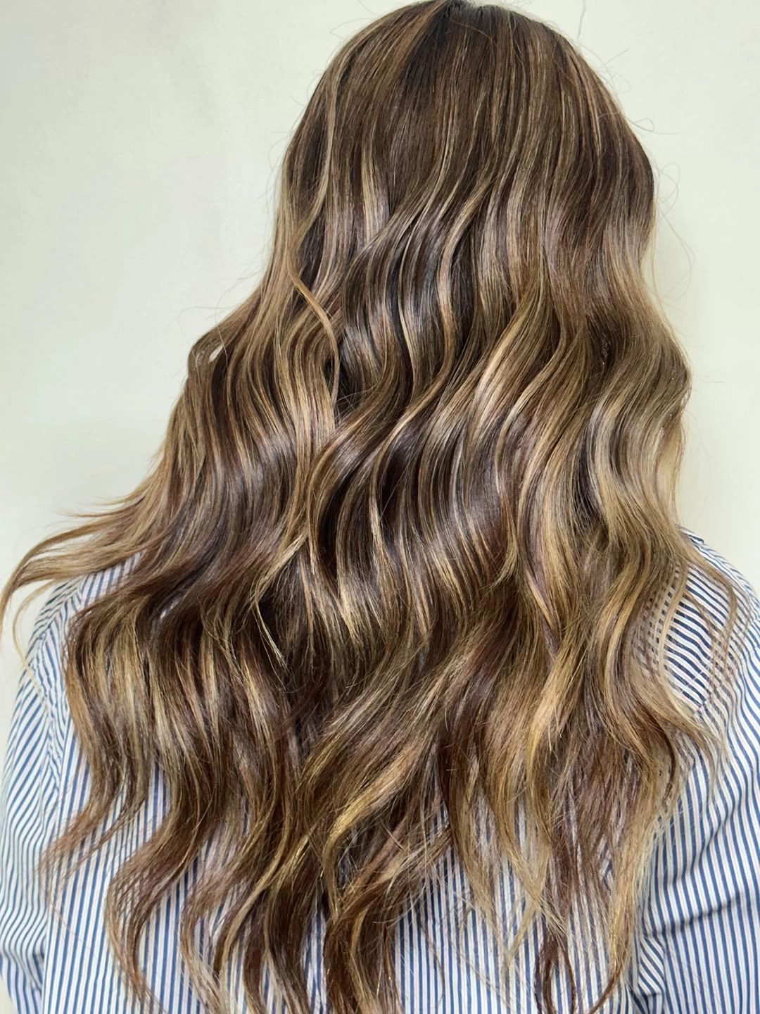 full head babylights blonde on brown hair Warm Caramel Blonde Ribbons With Natural Brunette Depth