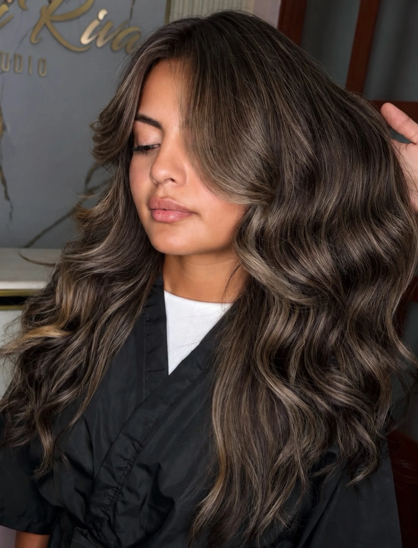 full head babylights blonde on brown hair Smoky Mocha Babylights With Soft Face-Framing Layers
