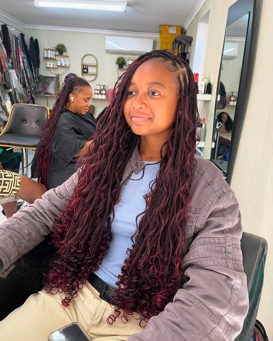 goddess braid Burgundy Goddess Braids with Romantic Curl Definition