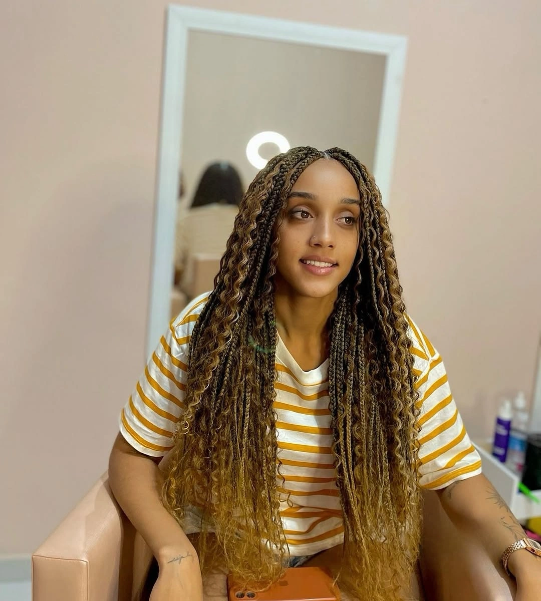 goddess braid Honey Brown Boho Goddess Braids with Dimensional Blonde Ends