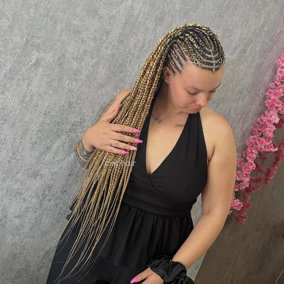 goddess braid Honey Brown Fulani Goddess Braids with Sculpted Swirl Cornrows