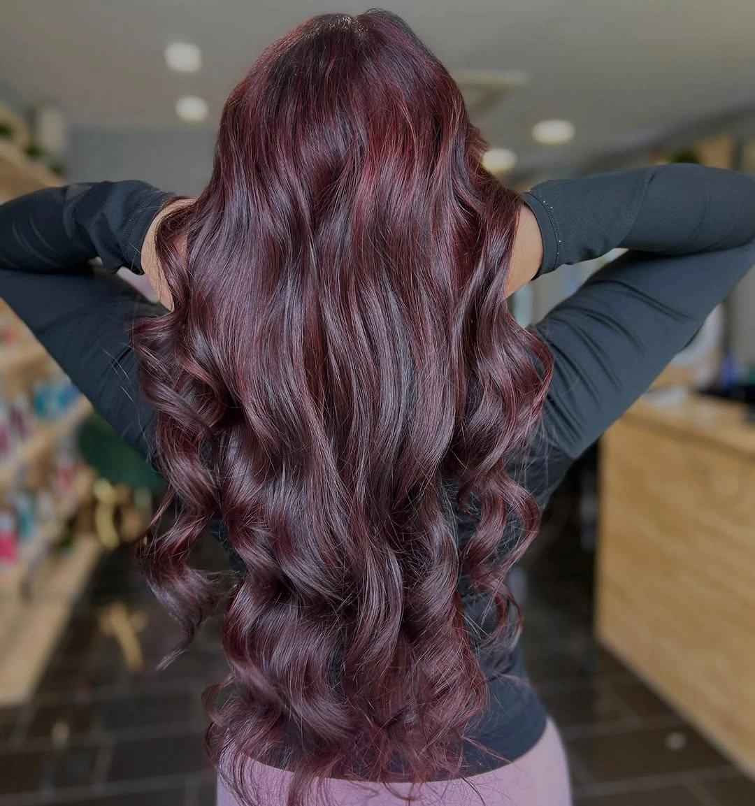 heatless curls hairstyle Deep Burgundy Glamour With Long Defined Curls