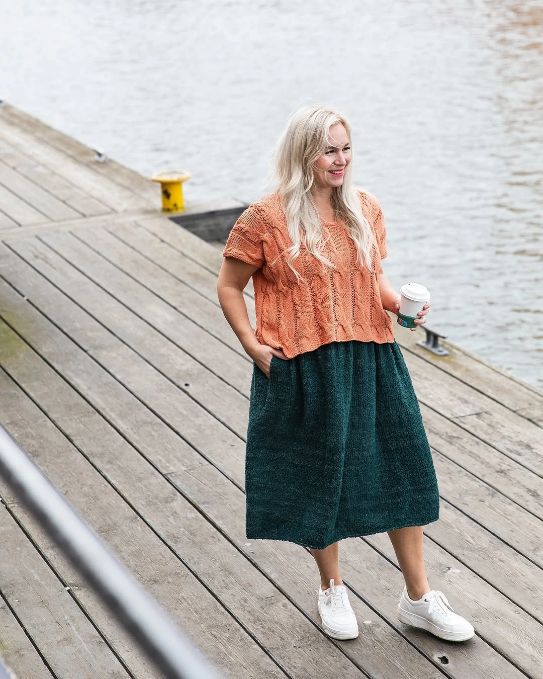 knit skirt outfits fall 2026 Green Knit Midi Skirt With A Soft Cable Sweater