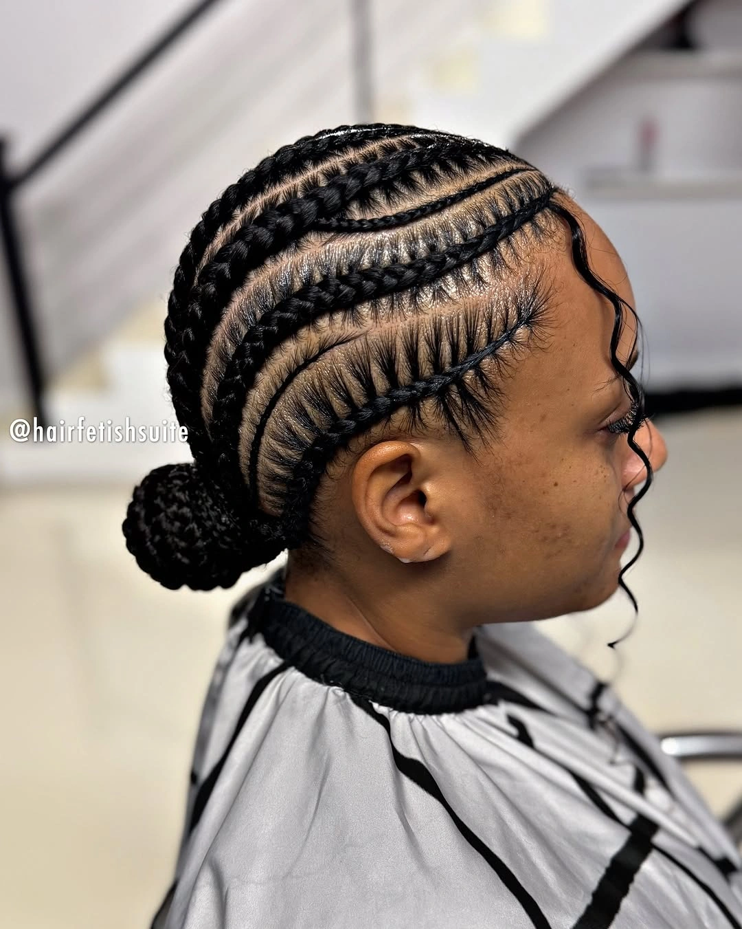 lemonade braid hairstyle Sleek Lemonade Braids Gathered Into a Low Braided Bun