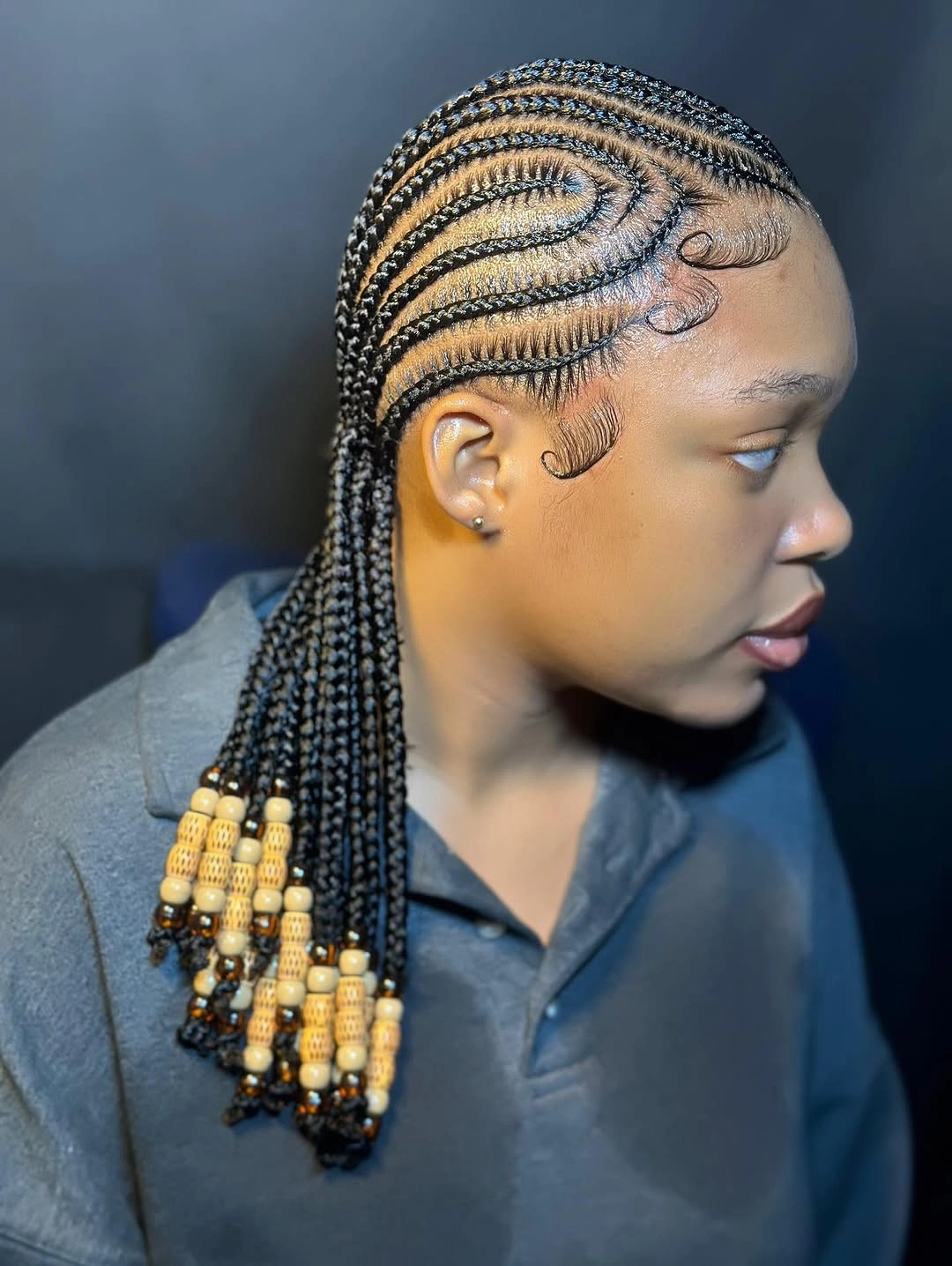 lemonade braid hairstyle Classic Lemonade Braids With Wooden Beads and Soft Side Waves