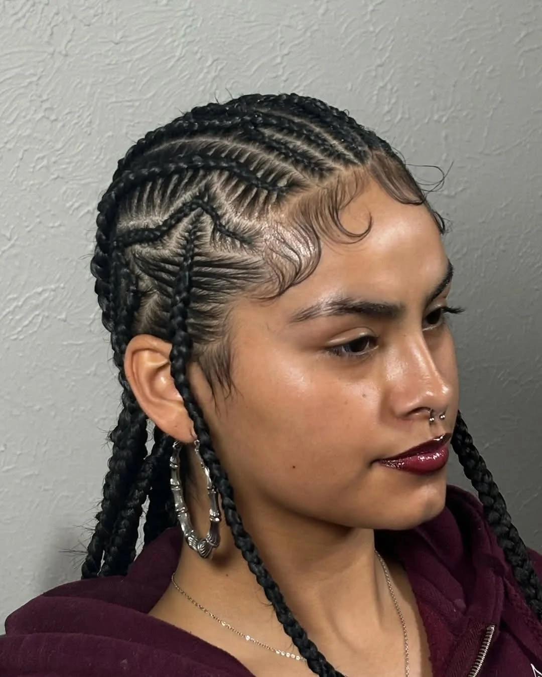 lemonade braid hairstyle Sharp Side Lemonade Braids With Geometric Stitch Detailing
