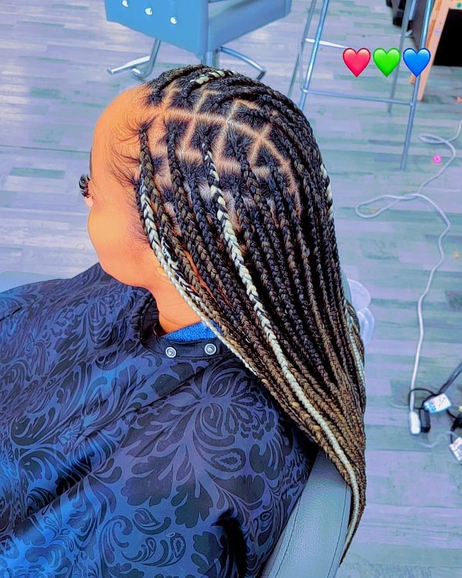 locs hairstyles for black women Geometric Braided Locs With Blonde Accent Highlights