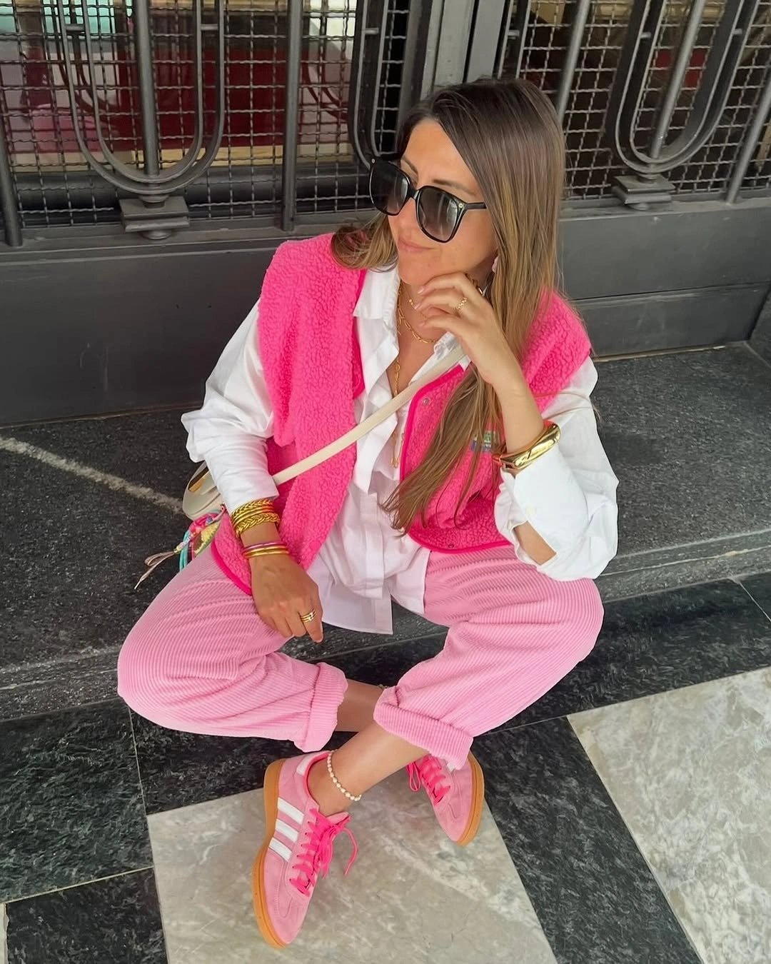 September fashion trends 2026 Pink Preppy Layers With Sporty Sneakers