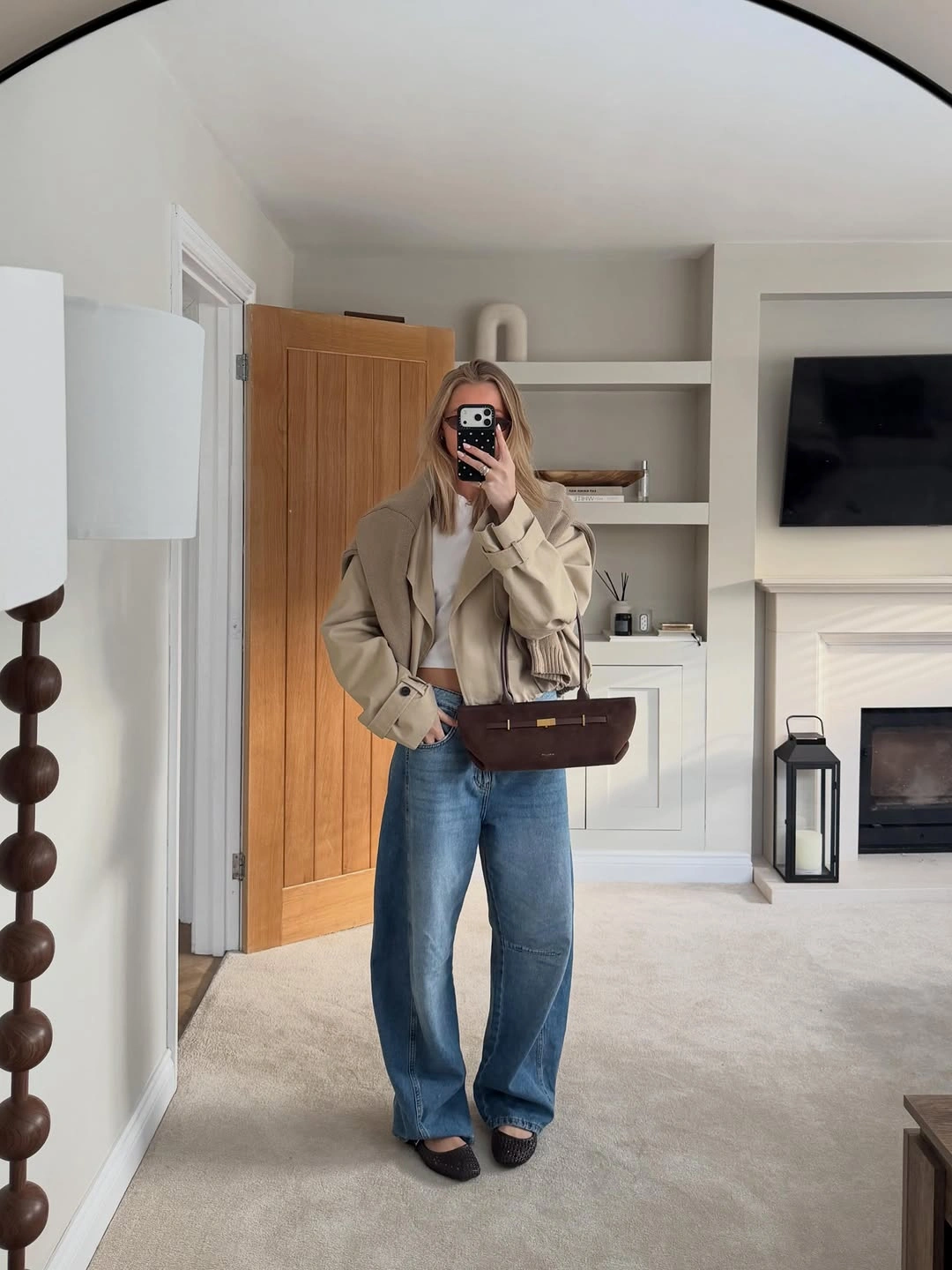 September fashion trends 2026 Neutral Jacket With Loose Blue Denim