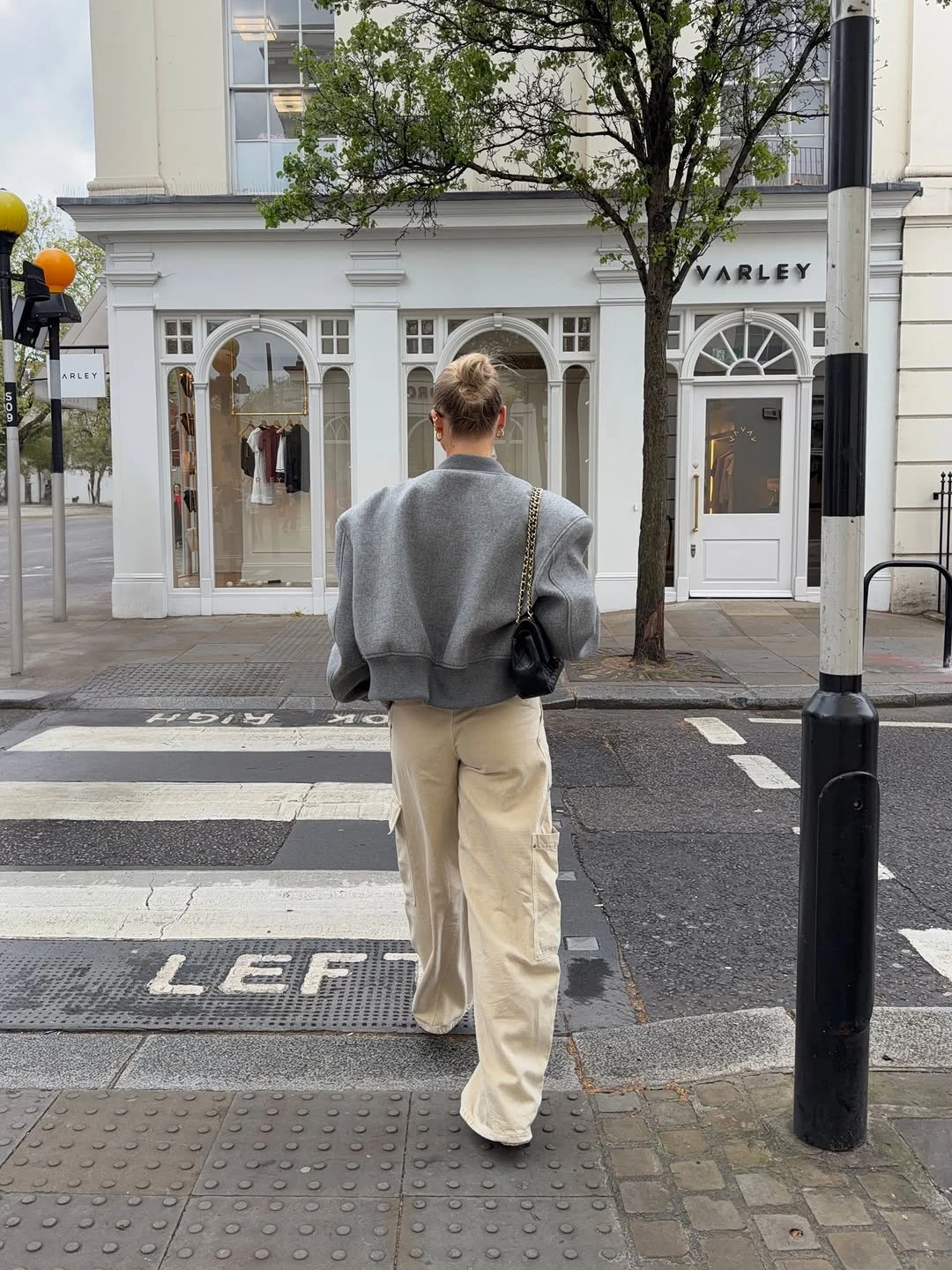September fashion trends 2026 Gray Sweater With Cream Cargo Trousers
