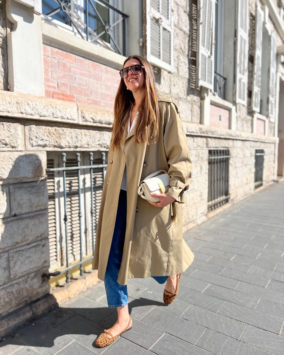 September fashion trends 2026 Trench Coat With Cobalt Blue Pants