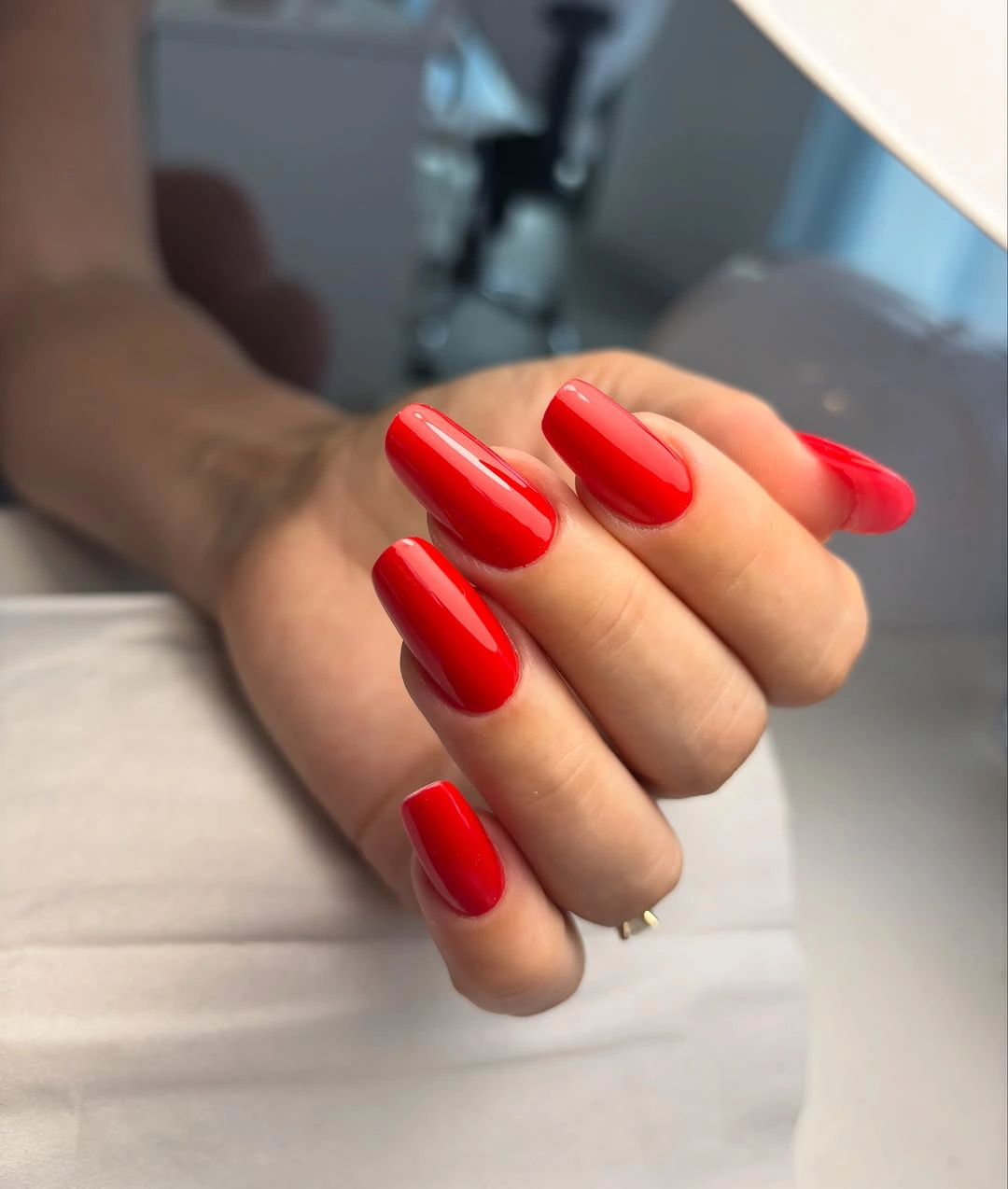 September nail art ideas 2026 Glossy Red Almond Nails
