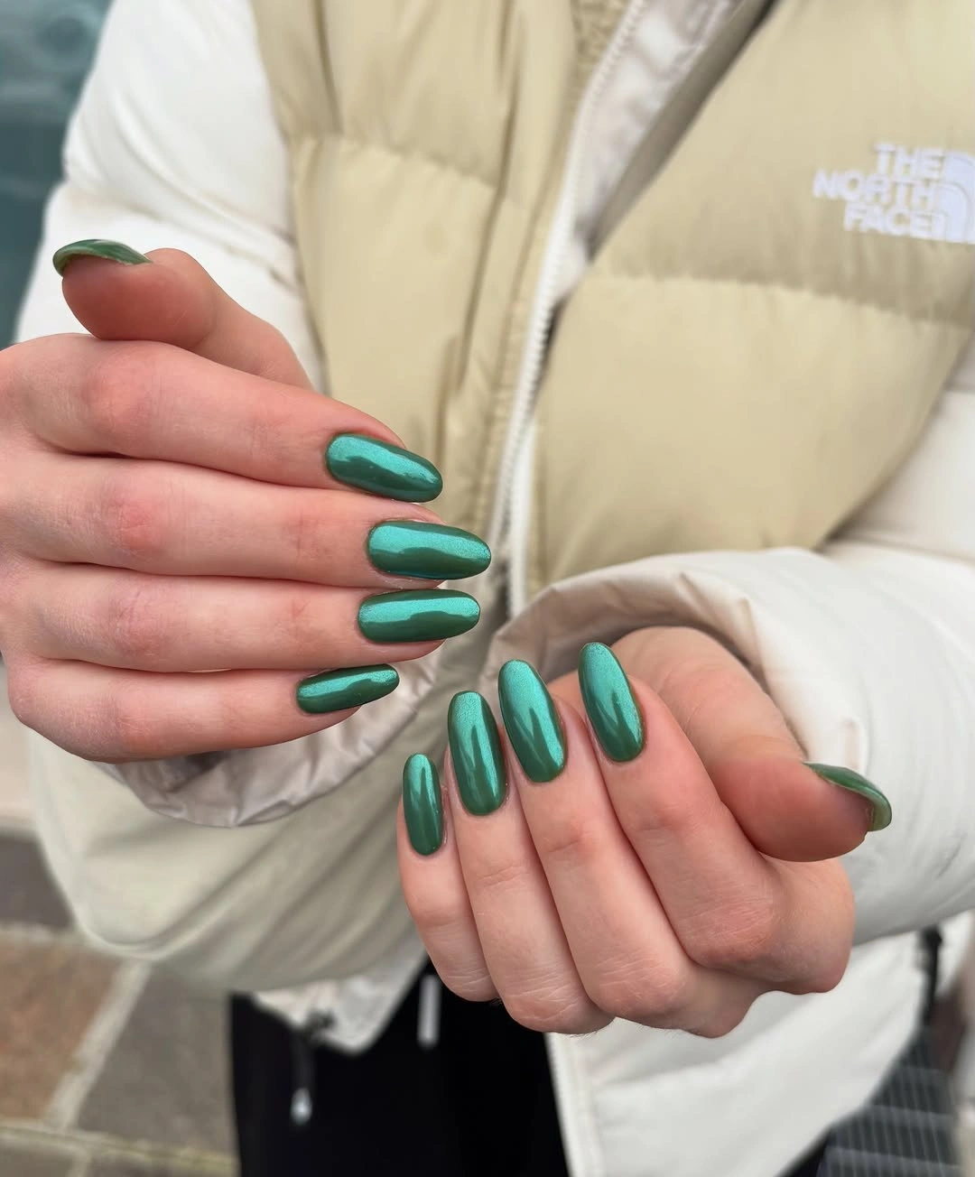 September nail art ideas 2026 Teal Chrome Long Square Nails
