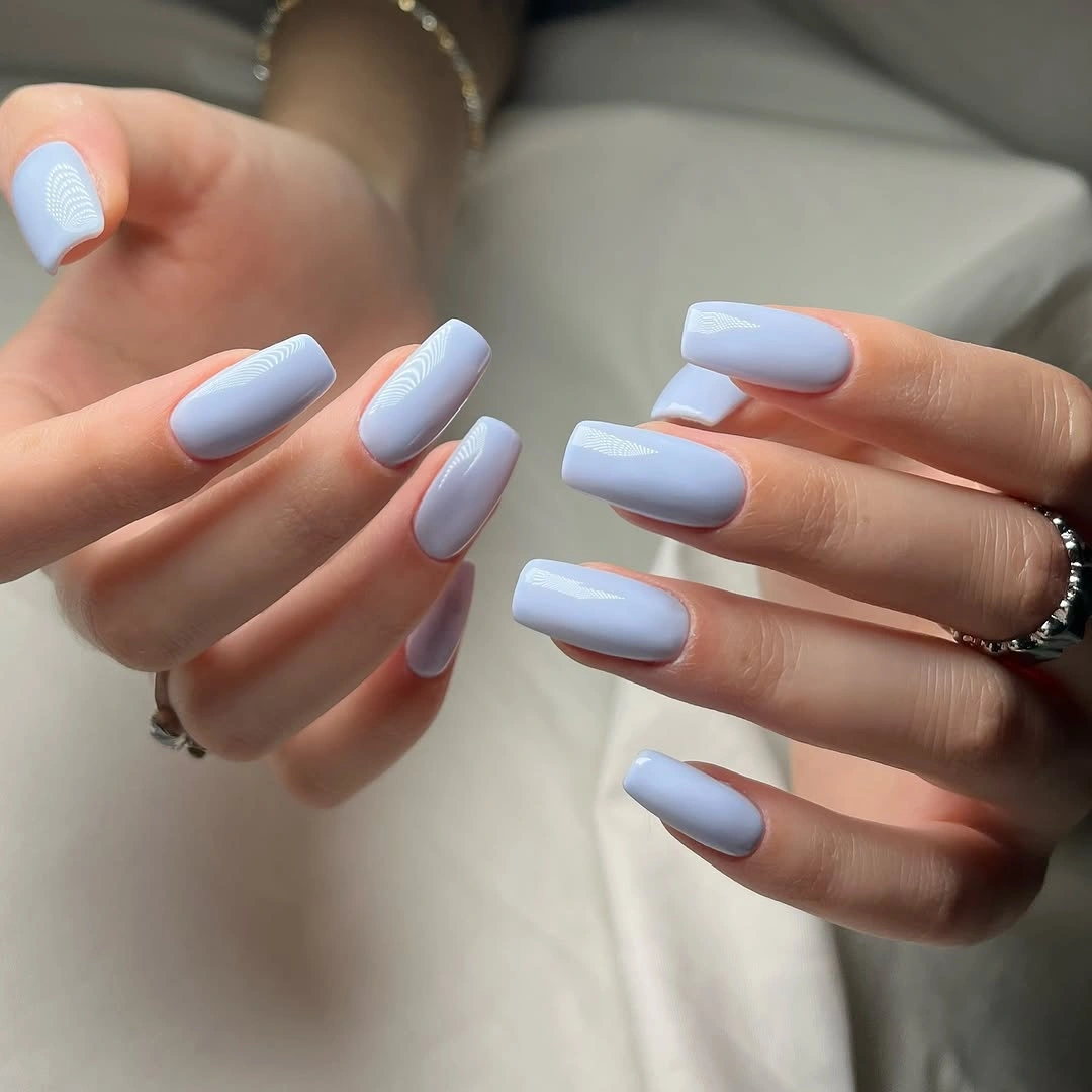 September nail art ideas 2026 Pastel Blue Long Square Nails