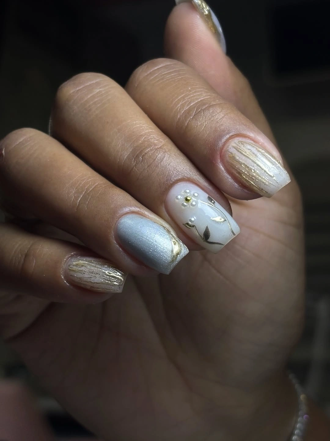 September nail designs 2026 Champagne Square Nails With Tiny Gold Stars