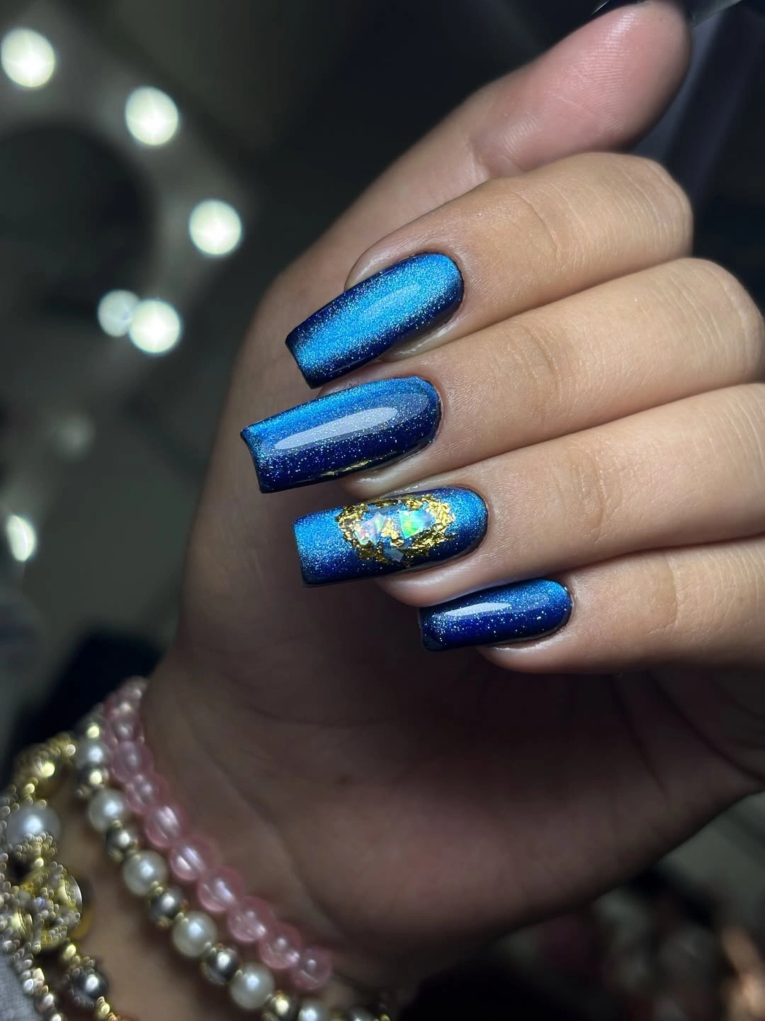 September nail designs 2026 Cobalt Glitter Square Nails With A Teal Accent