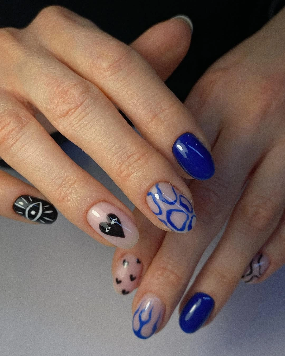 September nails color 2026 Cobalt Blue Nails With Graphic Accent Art