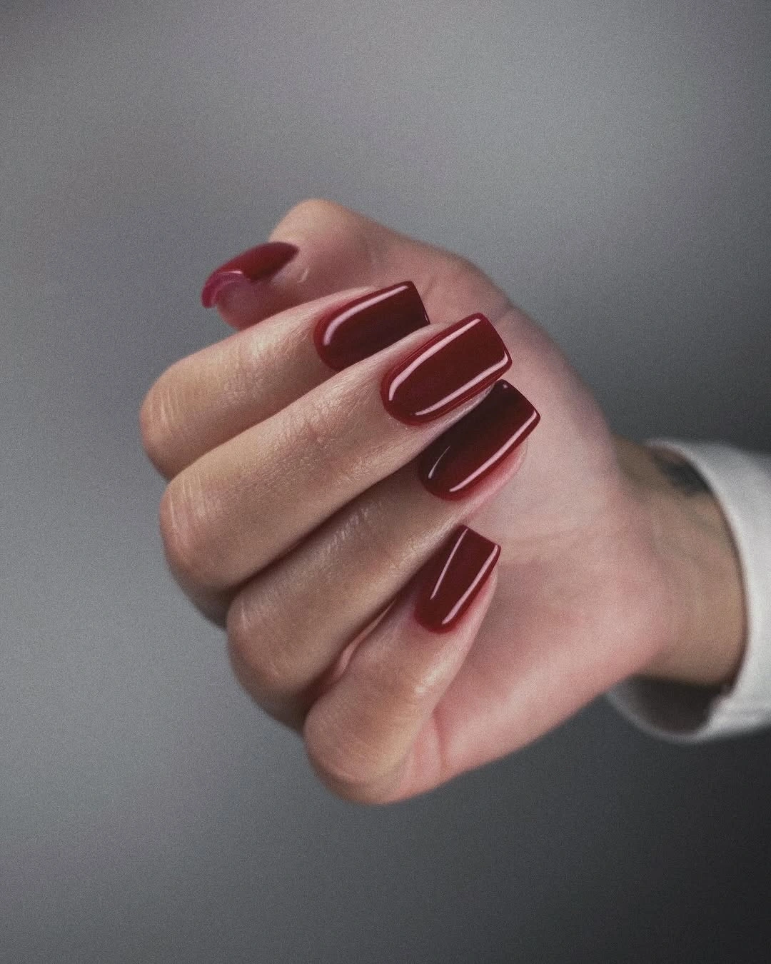 September nails color 2026 Wine Red Glossy Long Nails
