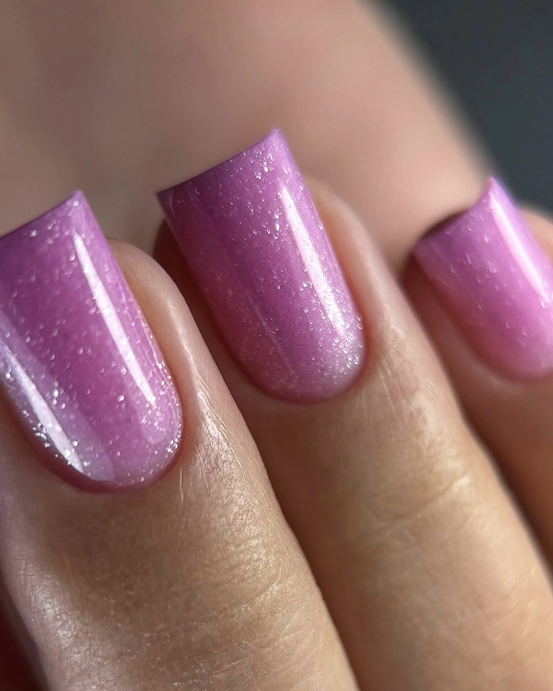 September nails color 2026 Lavender Pink Shimmer Square Nails